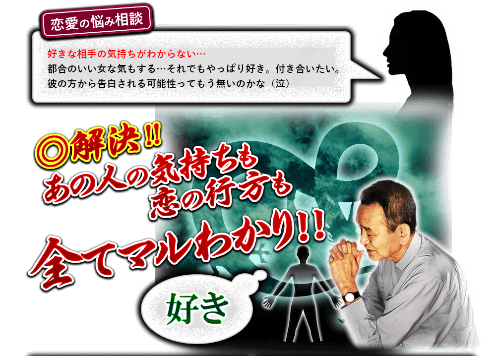 恋愛の悩み相談　好きな相手の気持ちがわからない…　都合のいい女な気もする…それでもやっぱり好き。付き合いたい。彼の方から告白される可能性ってもう無いのかな（泣）　◎解決!!　あの人の気持ちも恋の行方も全てマルわかり!!　好き